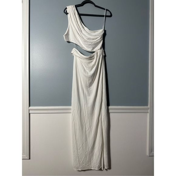New Ronny Kobo  White Cutout One Shoulder Slit Maxi Dress Aido Dress Sz XL - Picture 5 of 9